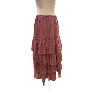 Sweet Salt Pink Polka Dot Tiered Maxi Skirt Women’s Small Cottagecore Boho Prair